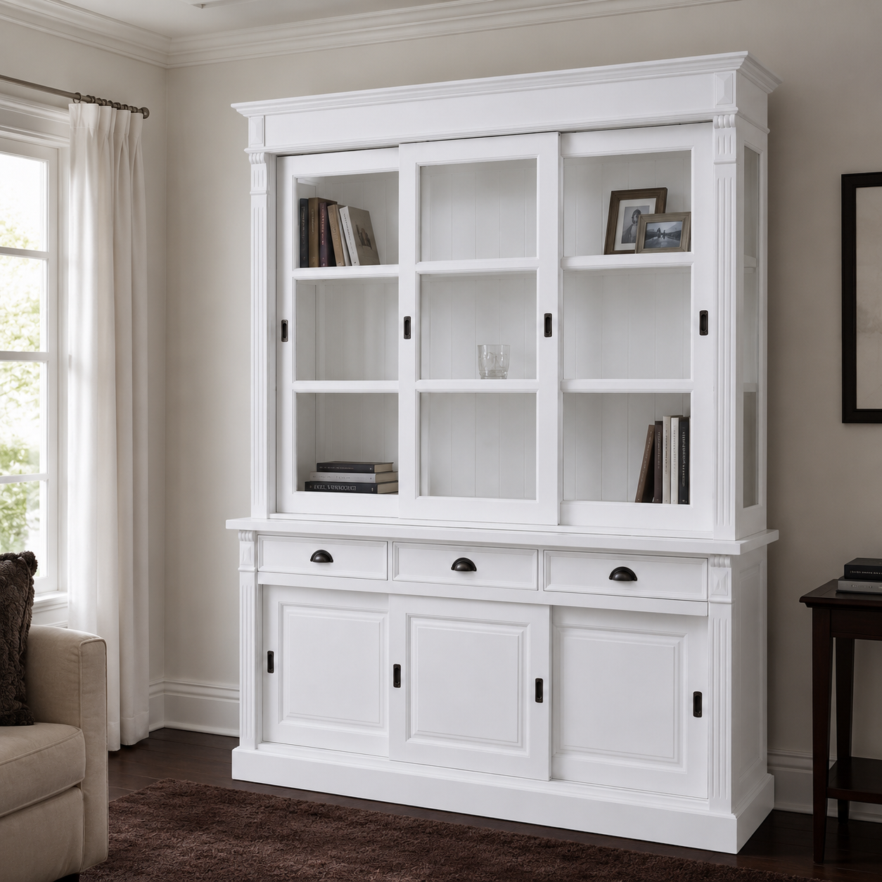 Display cabinet - Versailles - Solid Pine - 180 x 51 x 220 cm - White