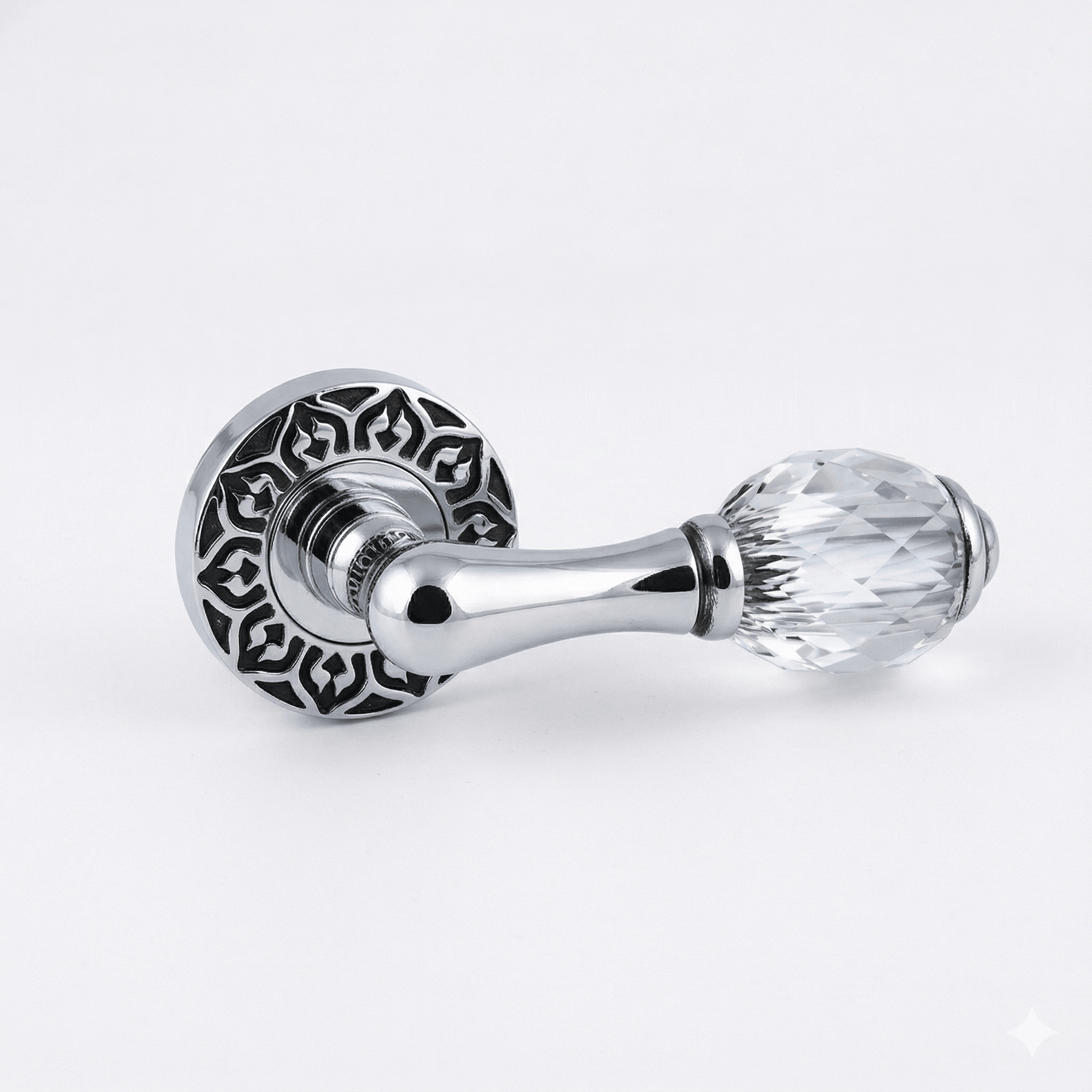 Door lever handles set on roses with Swarovski crystal - 0R4440 - Marcottestyle Shop Deurbeslag Chrome with Black Patina