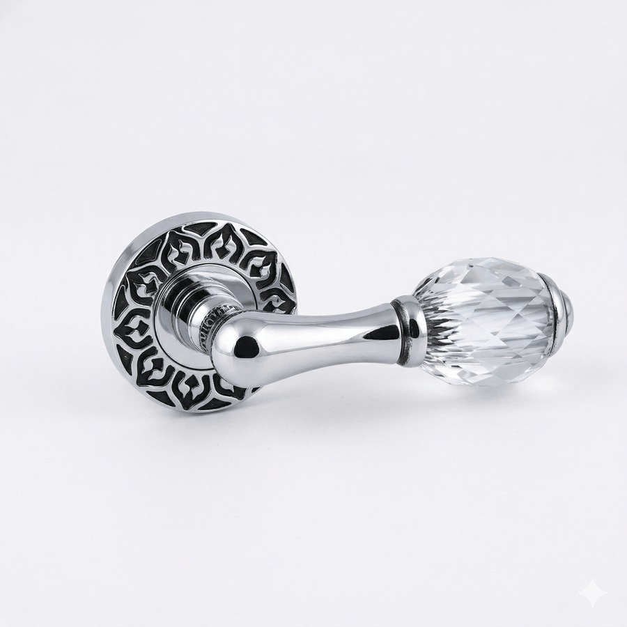 Door lever handles set on roses with Swarovski crystal - 0R4440 - Marcottestyle Shop Deurbeslag Chrome with Black Patina