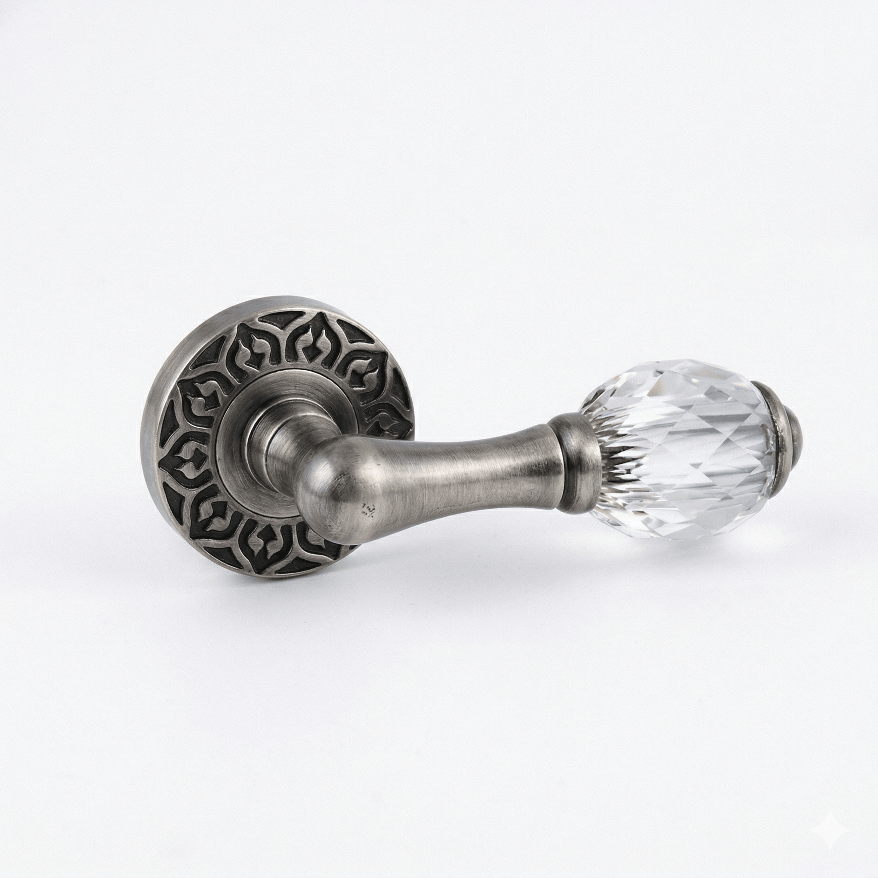 Door lever handles set on roses with Swarovski crystal - 0R4440 - Marcottestyle Shop Deurbeslag Antique Silver
