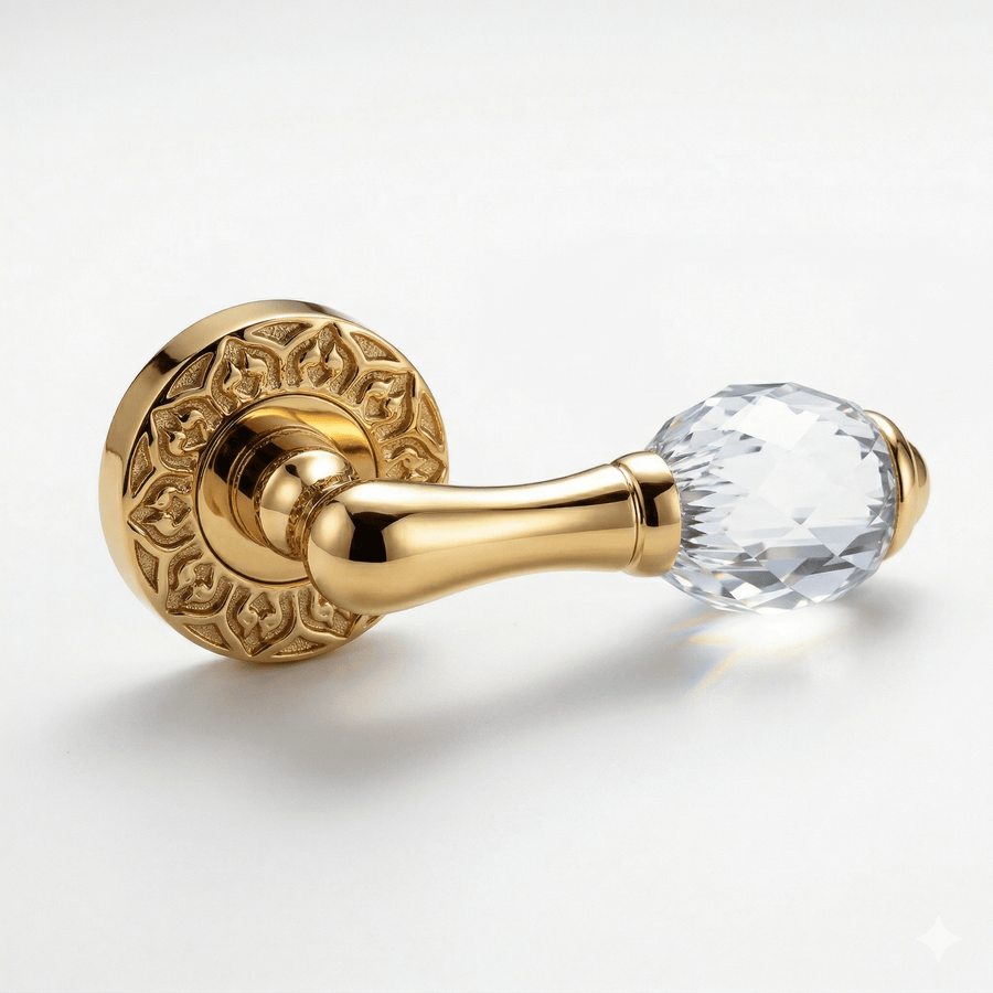 Door lever handles set on roses with Swarovski crystal - 0R4440 - Marcottestyle Shop Deurbeslag Gold 24K