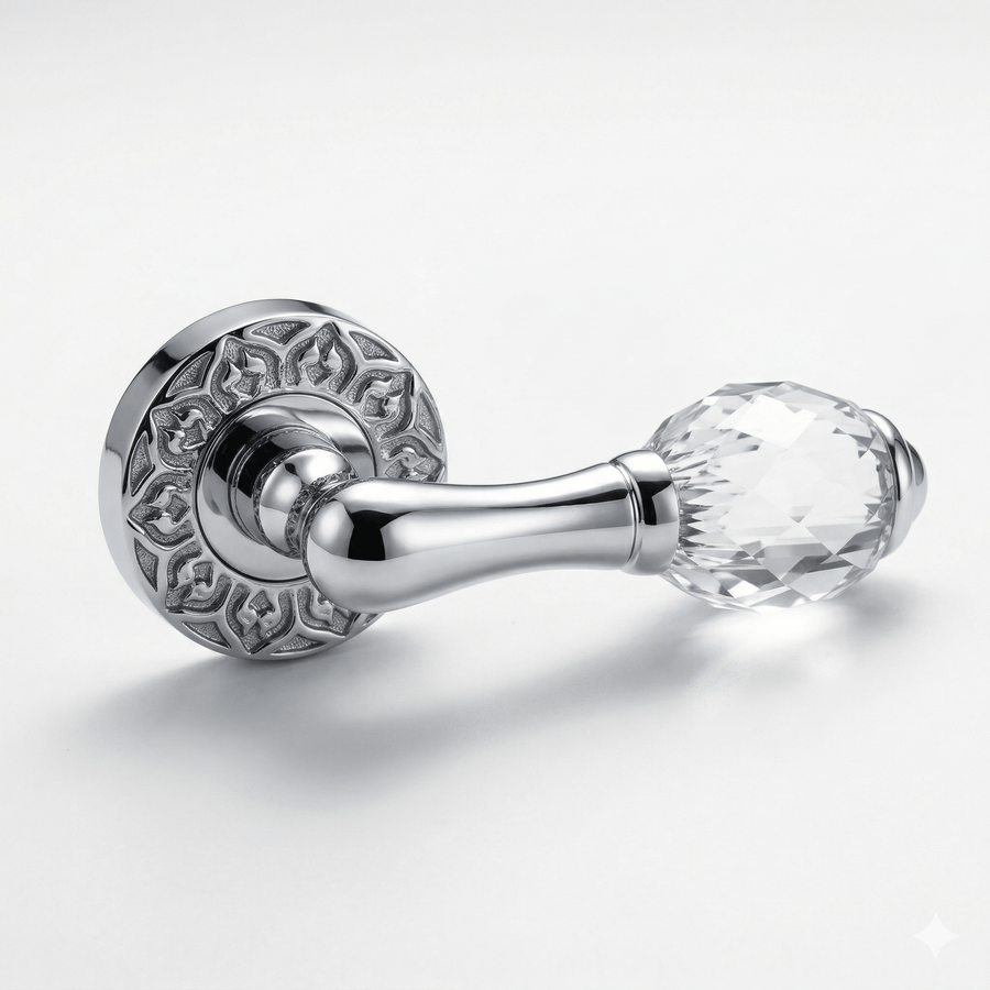 Door lever handles set on roses with Swarovski crystal - 0R4440 - Marcottestyle Shop Deurbeslag Bright Chrome