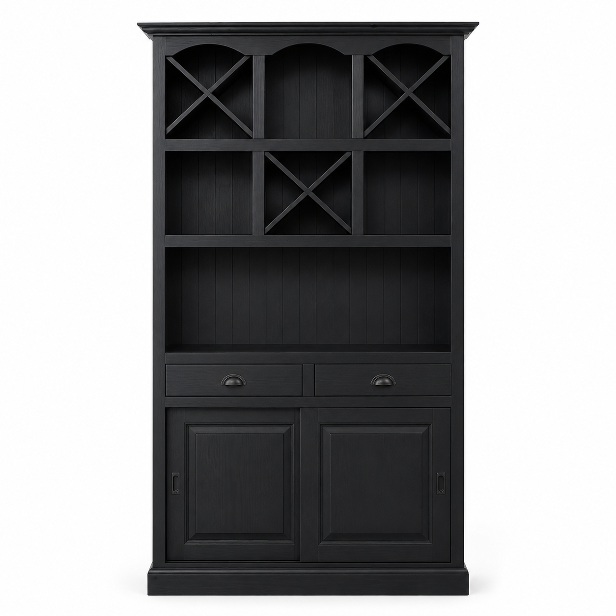 Epernay bar cabinet in black, front view on white background