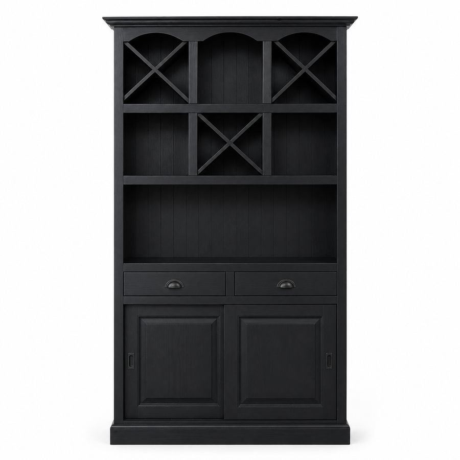 Epernay bar cabinet in black, front view on white background