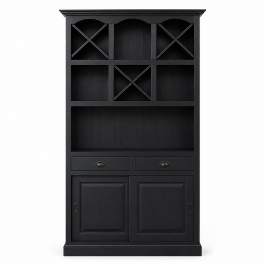 Epernay bar cabinet in black, front view on white background