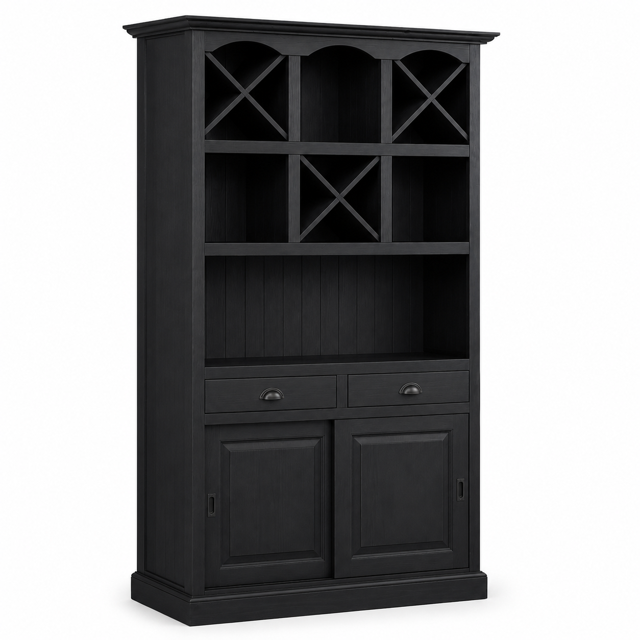 Epernay bar cabinet in black, three-quarter angle view
