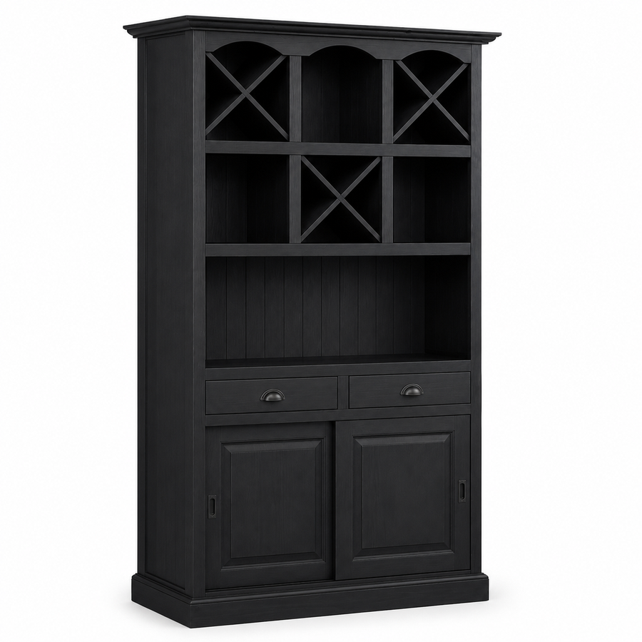 Epernay bar cabinet in black, three-quarter angle view
