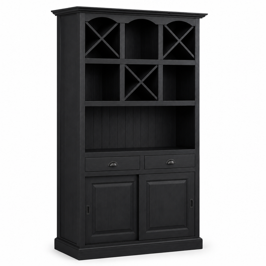 Epernay bar cabinet in black, three-quarter angle view