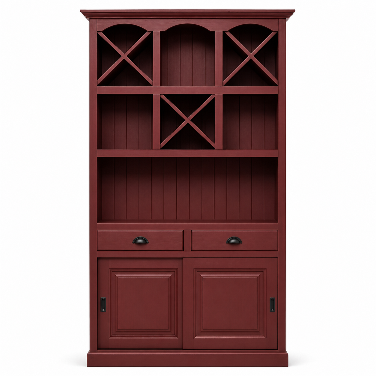Epernay bar cabinet in bordeaux, front view on white background