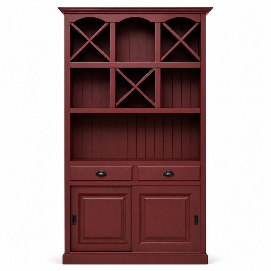 Epernay bar cabinet in bordeaux, front view on white background
