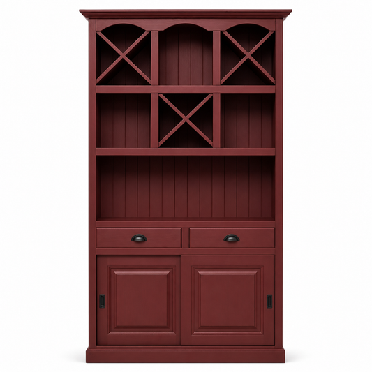 Epernay bar cabinet in bordeaux, front view on white background
