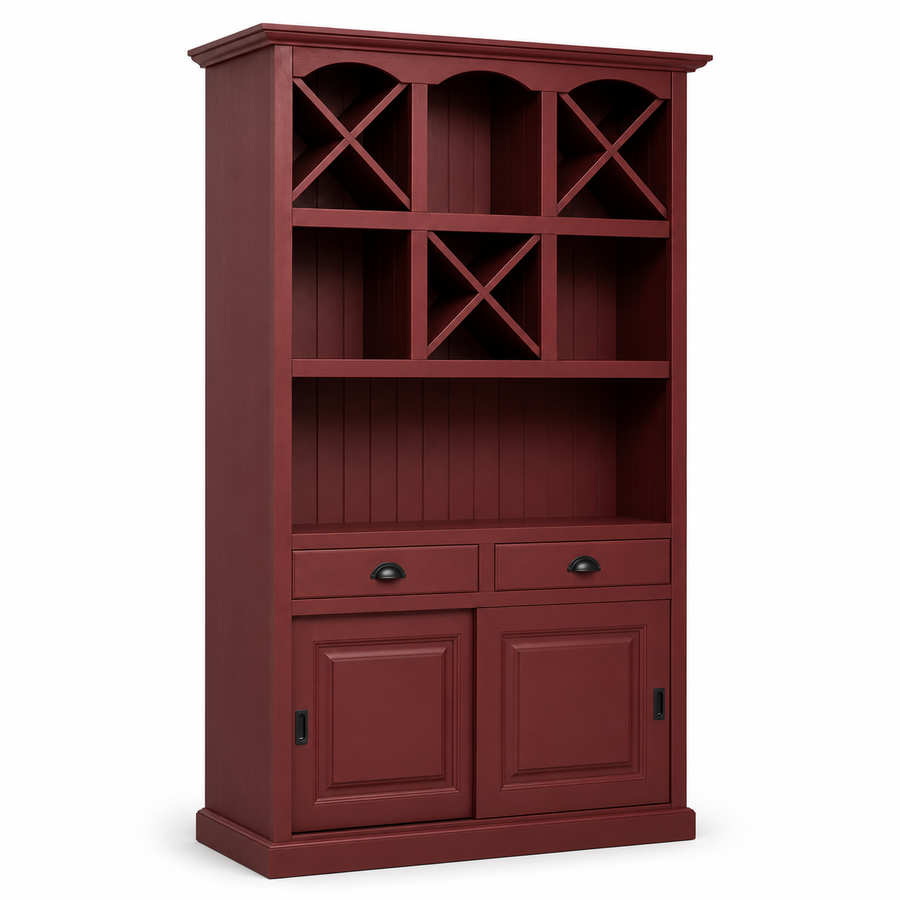 Epernay bar cabinet in bordeaux, three-quarter angle view