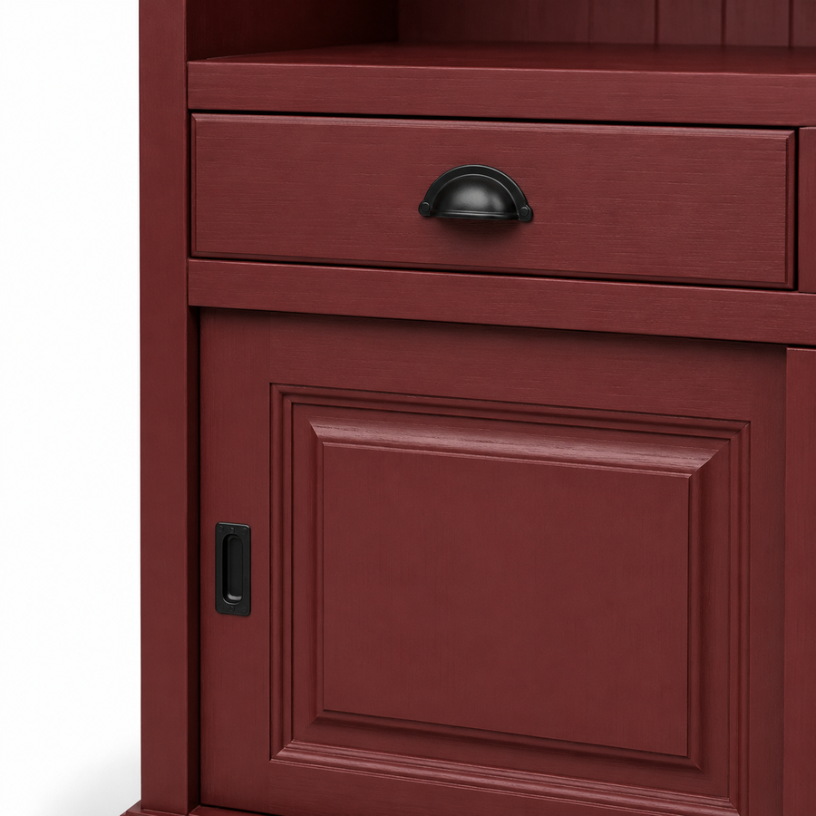 Close-up of the bordeaux finish and detailing of the Epernay bar cabinet