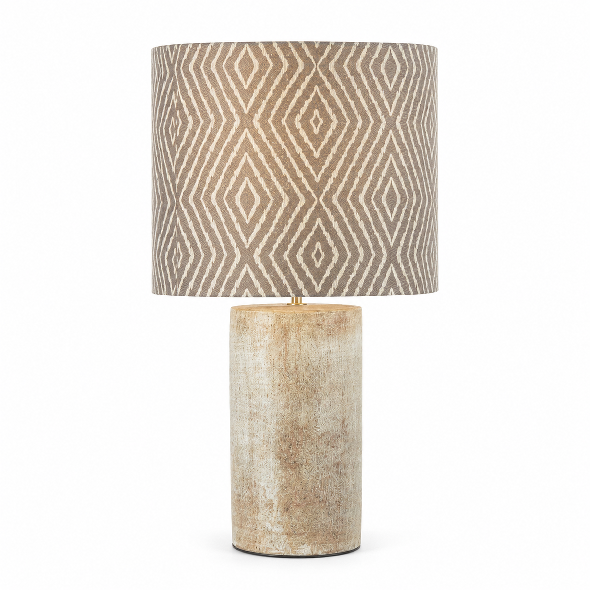 Table Lamp Esa 3184Z cream with light turned on, showing warm ambient glow through the fabric shade on white background with professional studio lighting by Marcottestyle
