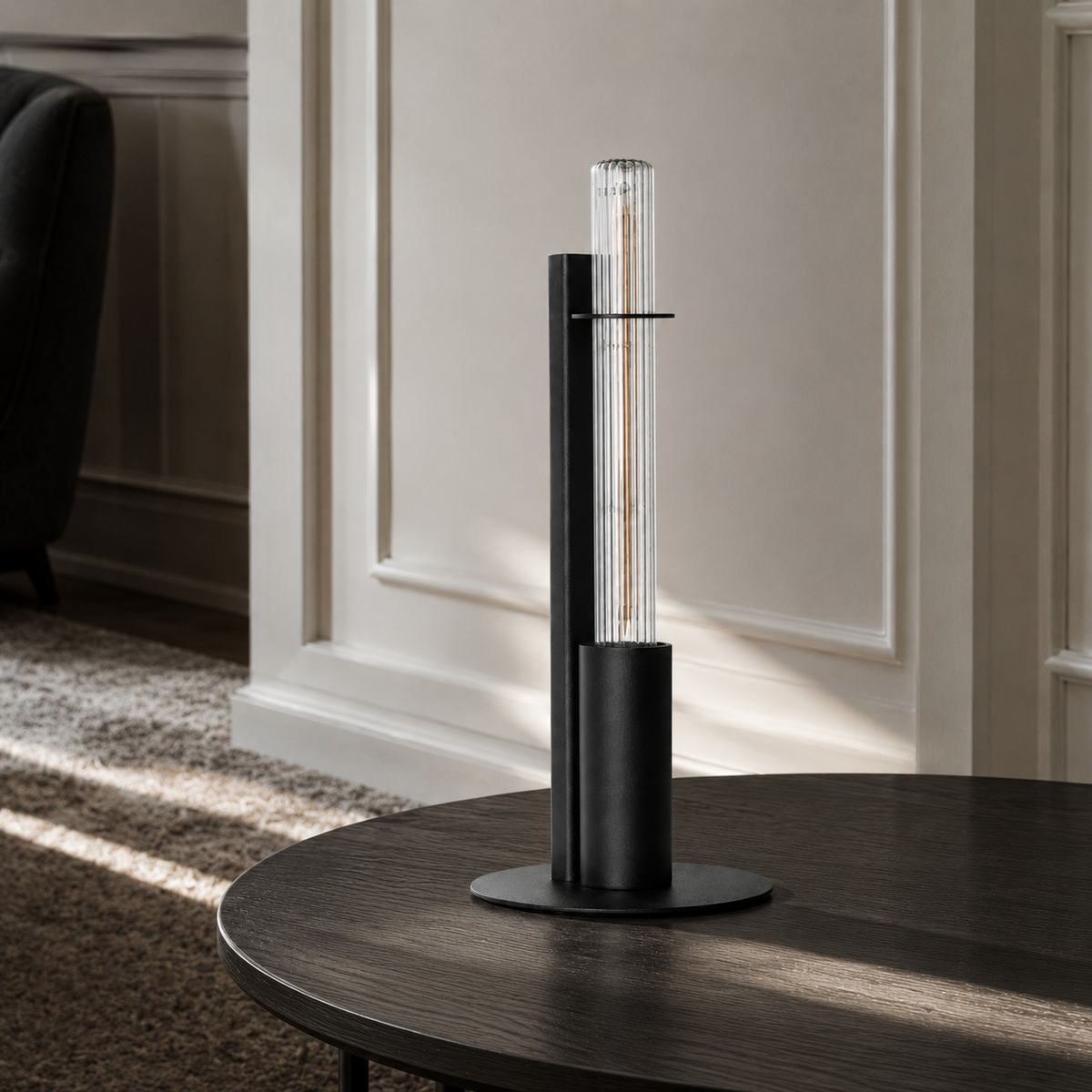 Table Lamp Fern 1633C styled in modern luxury interior room with natural window lighting and photorealistic setting by Marcottestyle
