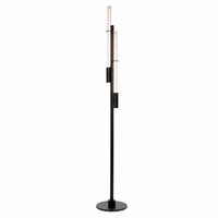 Lampadaire Fern 5795E avec lights turned on showing warm glow through fabric shade on pure white background professional product photography by Marcottestyle