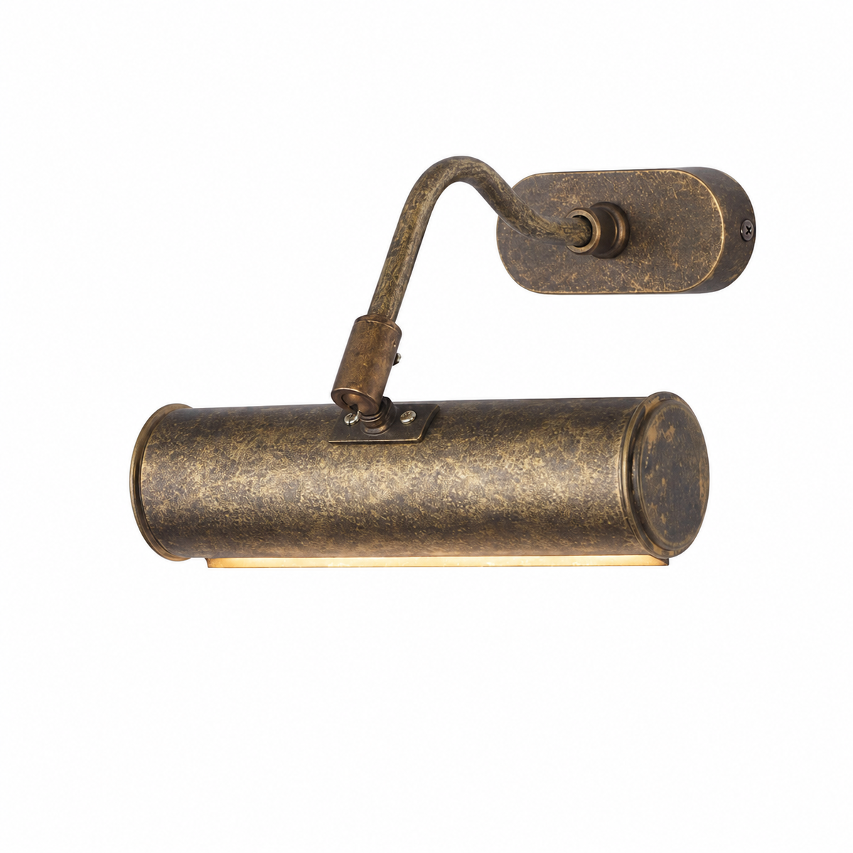 Wall Lamp Finn 5892G antique brass with light turned on, showing warm glow through the shade on white background, professional product photography by Marcottestyle