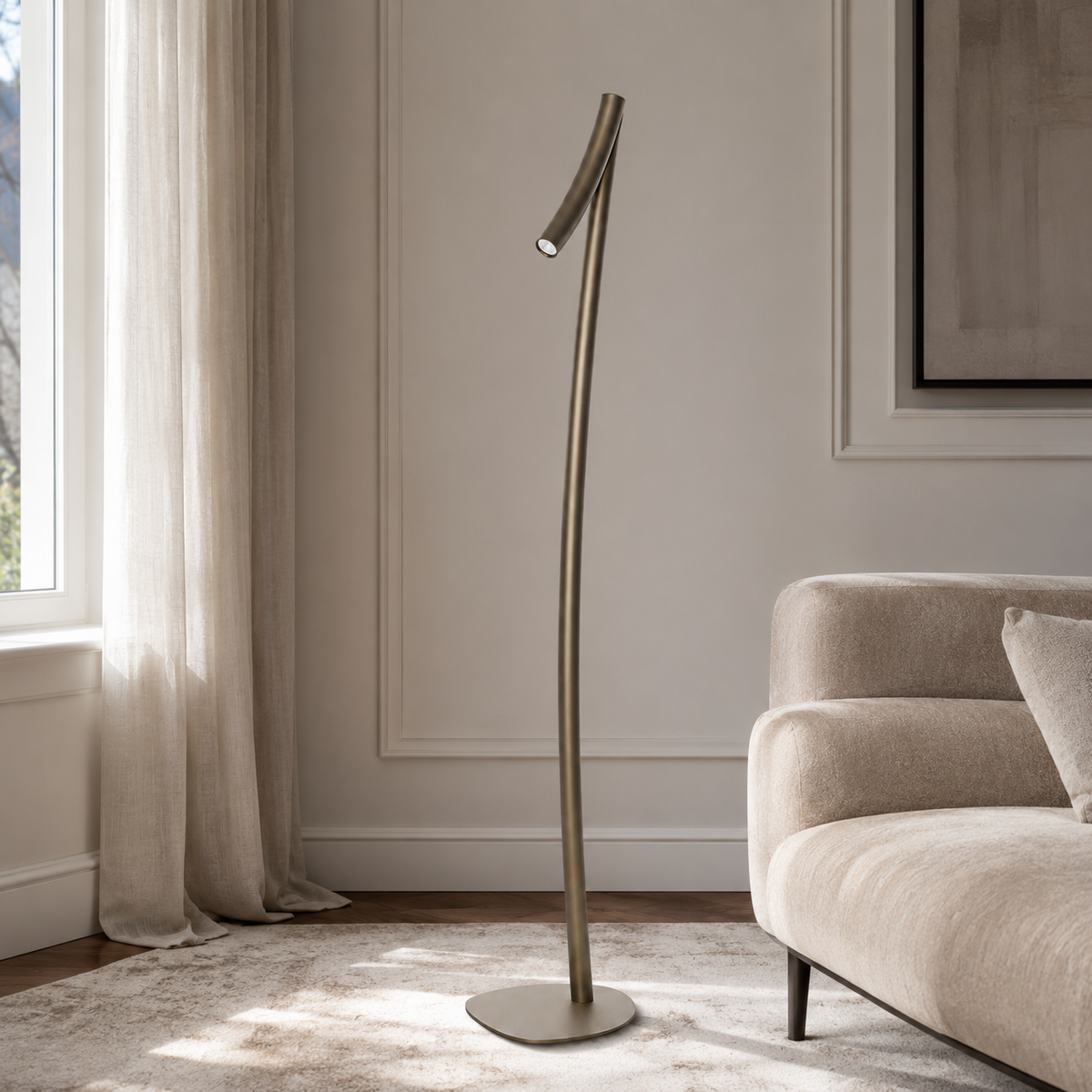 Floor Lamp Fiona 7763H Bronze in modern luxury room setting, photorealistic interior with natural window light and velvet decor by Marcottestyle