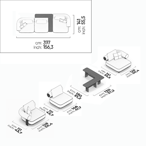 Modular Sofa Kyoto - Beige Cream & Brown Piping - Formation 1