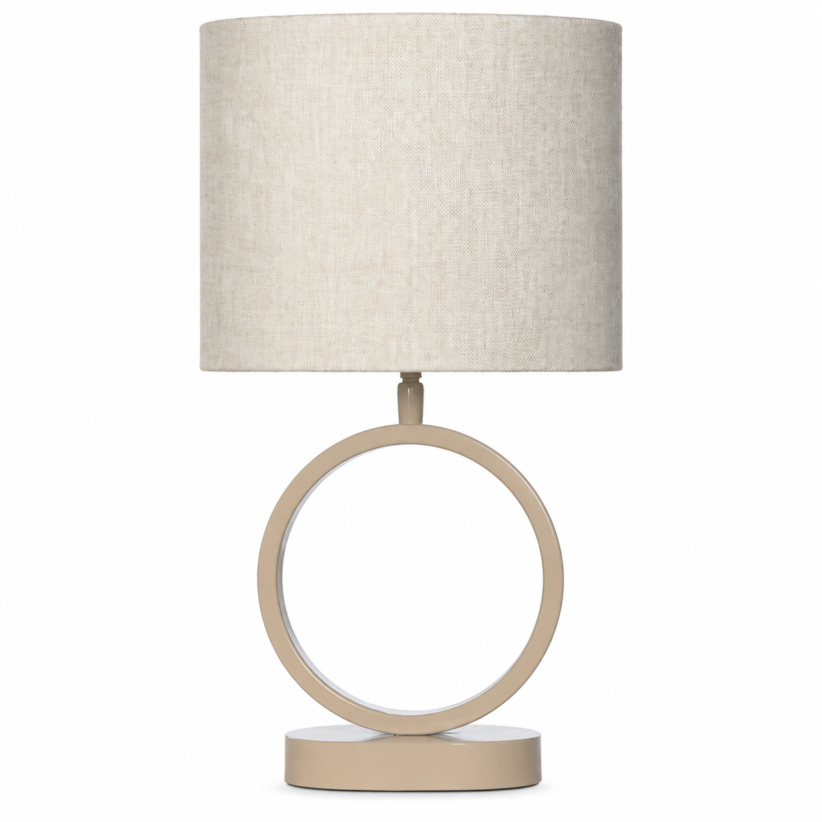Table Lamp Galia 9578G in taupe finish, front view showing the elegant metal base with oval shade in Juwel Nature fabric, professional studio shot on white background by Marcottestyle