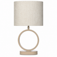 Tafellamp Galia 9578G in taupe finish, front view showing the elegant metal base with oval shade in Juwel Nature fabric, professional studio shot on Wit background by Marcottestyle