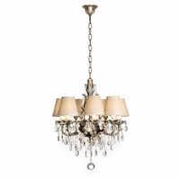 Hanglamp Gus 1088O - 6xE14 - Zilver (antique) from the Gus chandelier family. Six E14 bulbs with Antiek Zilver finish, crystal and metal construction, Ø50cm × 57cm, baroque classic style for lounges and dining rooms. Studio front view with bulbs softly illuminated by Marcottestyle.