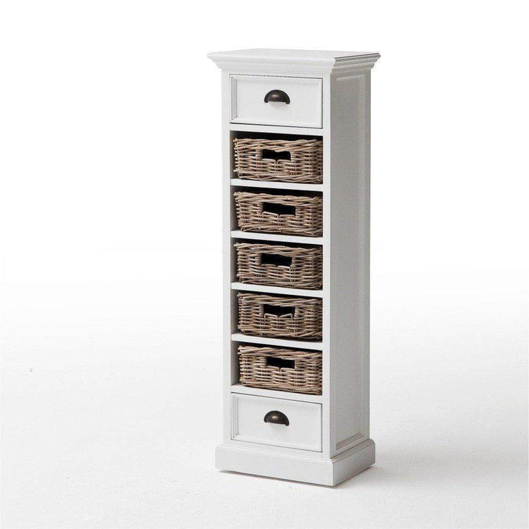 Halifax Storage Unit 5 Rattan Baskets- White | Marcottestyle