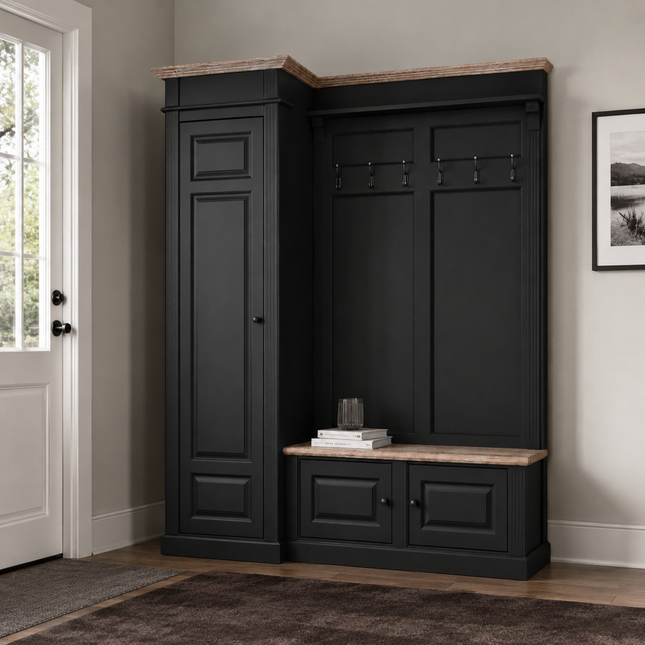 Hall unit - Sancerre - Solid Pine - 205 x 65 x 210 cm - Black