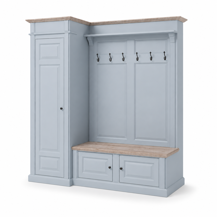 Hall unit - Sancerre - Solid Pine - 205 x 65 x 210 cm - Light blue