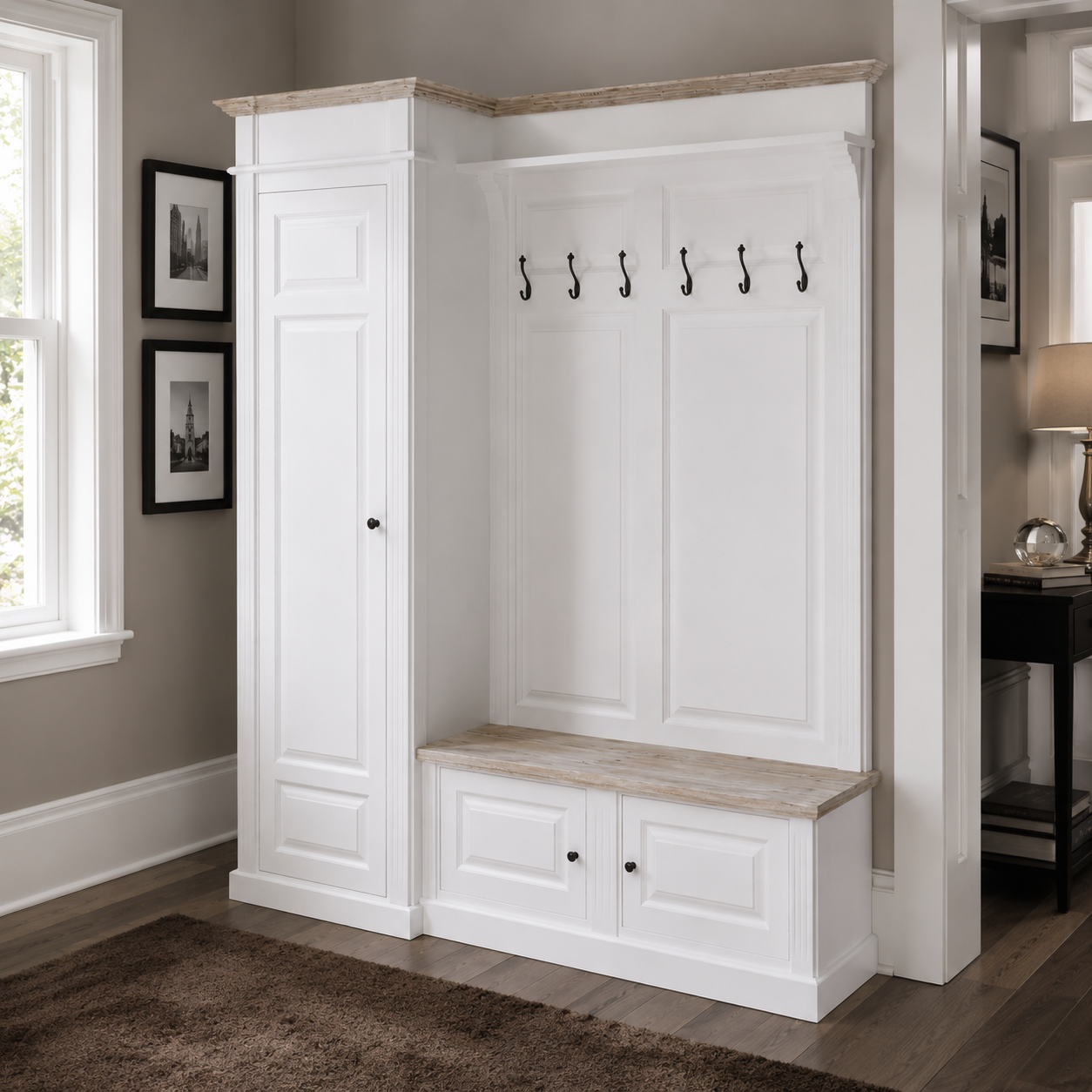 Hall unit - Sancerre - Solid Pine - 205 x 65 x 210 cm - White