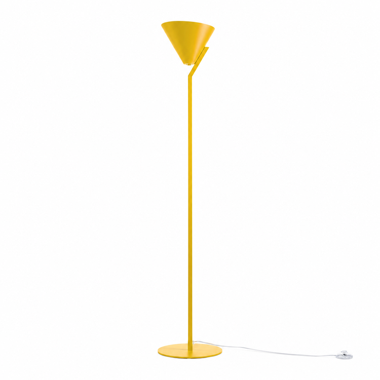 Floor Lamp Heidi 3529R in yellow with conical fabric shade, front view on white background with soft studio lighting and subtle shadow by Marcottestyle