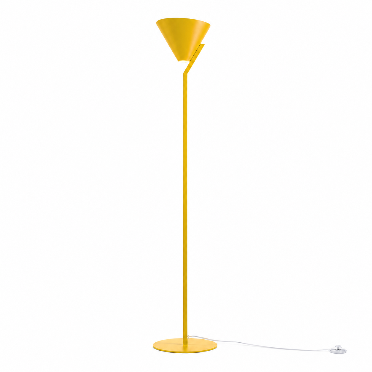 Floor Lamp Heidi 3529R yellow shade illuminated with warm light glowing softly through the fabric, front view on white background by Marcottestyle