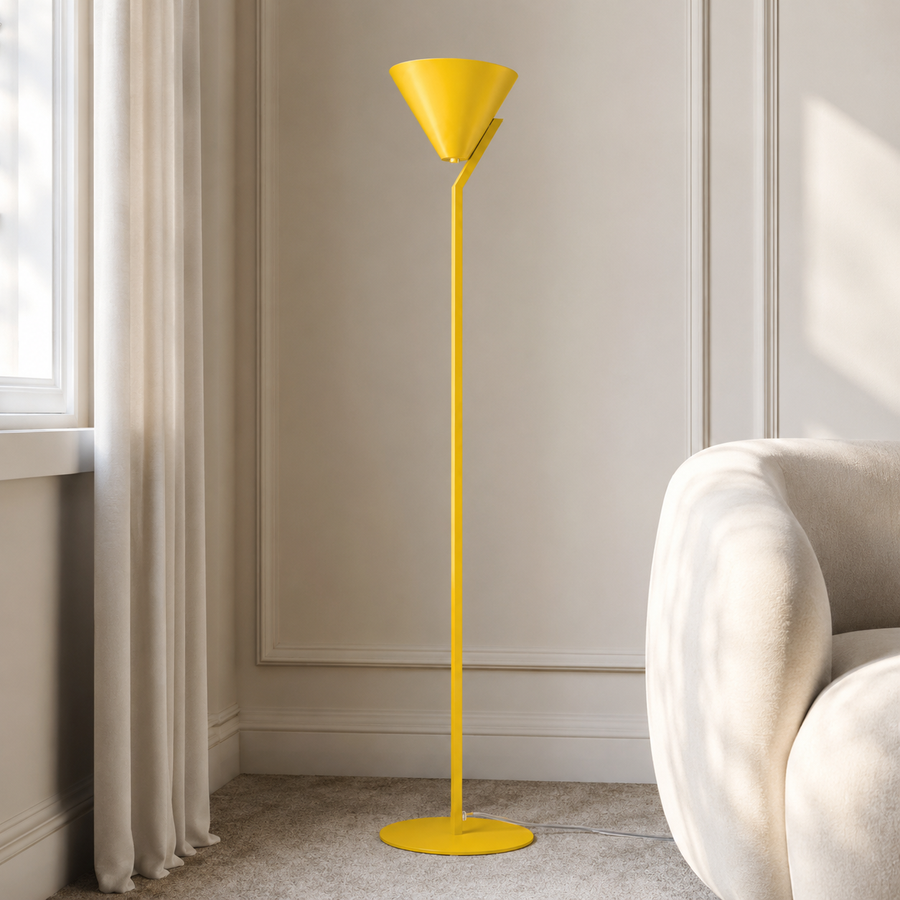 Floor Lamp Heidi 3529R yellow in modern luxury living room interior with natural sunlight and realistic photographic styling by Marcottestyle