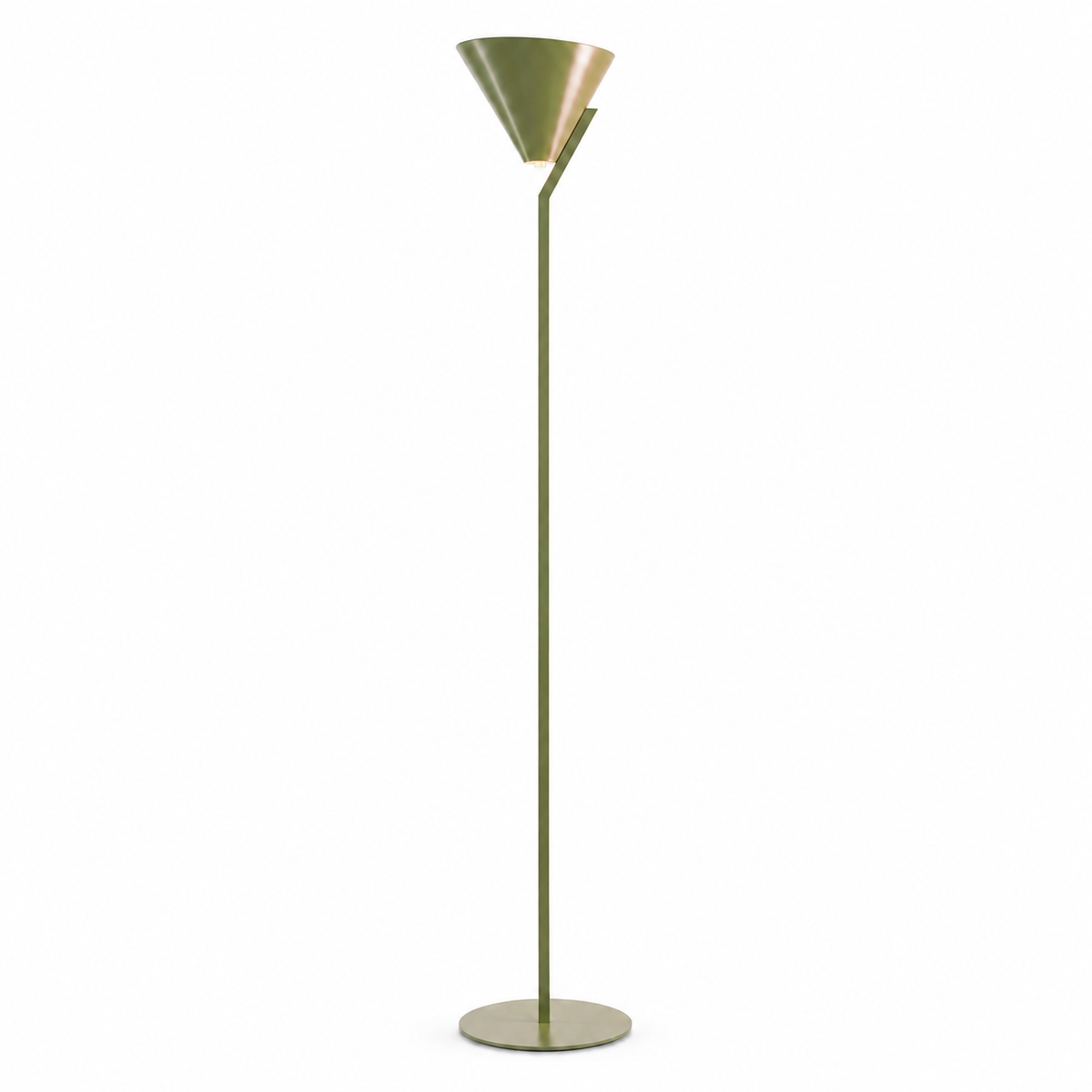 Floor Lamp Heidi 4307P Green with light turned on showing warm glow through green fabric shade, front view on white background by Marcottestyle