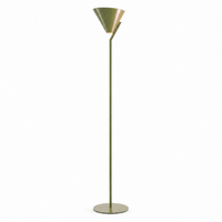 Stehlampe Heidi 4307P Grün mit light turned on showing warm glow through green fabric shade, front view on white background by Marcottestyle