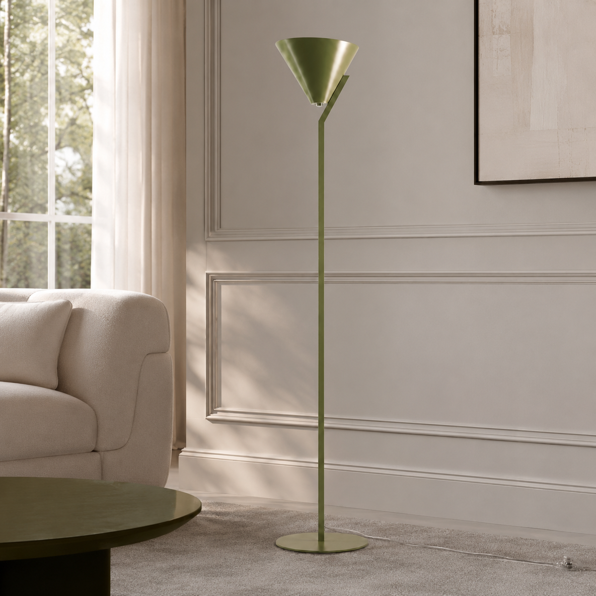 Floor Lamp Heidi 4307P Green styled in modern luxury living room with natural sunlight and photorealistic interior setting by Marcottestyle