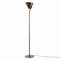 Floor Lamp Heidi 8181G front view, elegant bronze floor lamp with cone-shaped fabric shade on a sleek metal base, professional studio lighting on white background by Marcottestyle