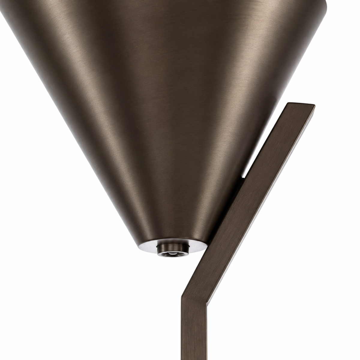 Floor Lamp Heidi 8181G with lights turned on, warm glow softly visible through the cone fabric shade, bronze metal finish on white background by Marcottestyle