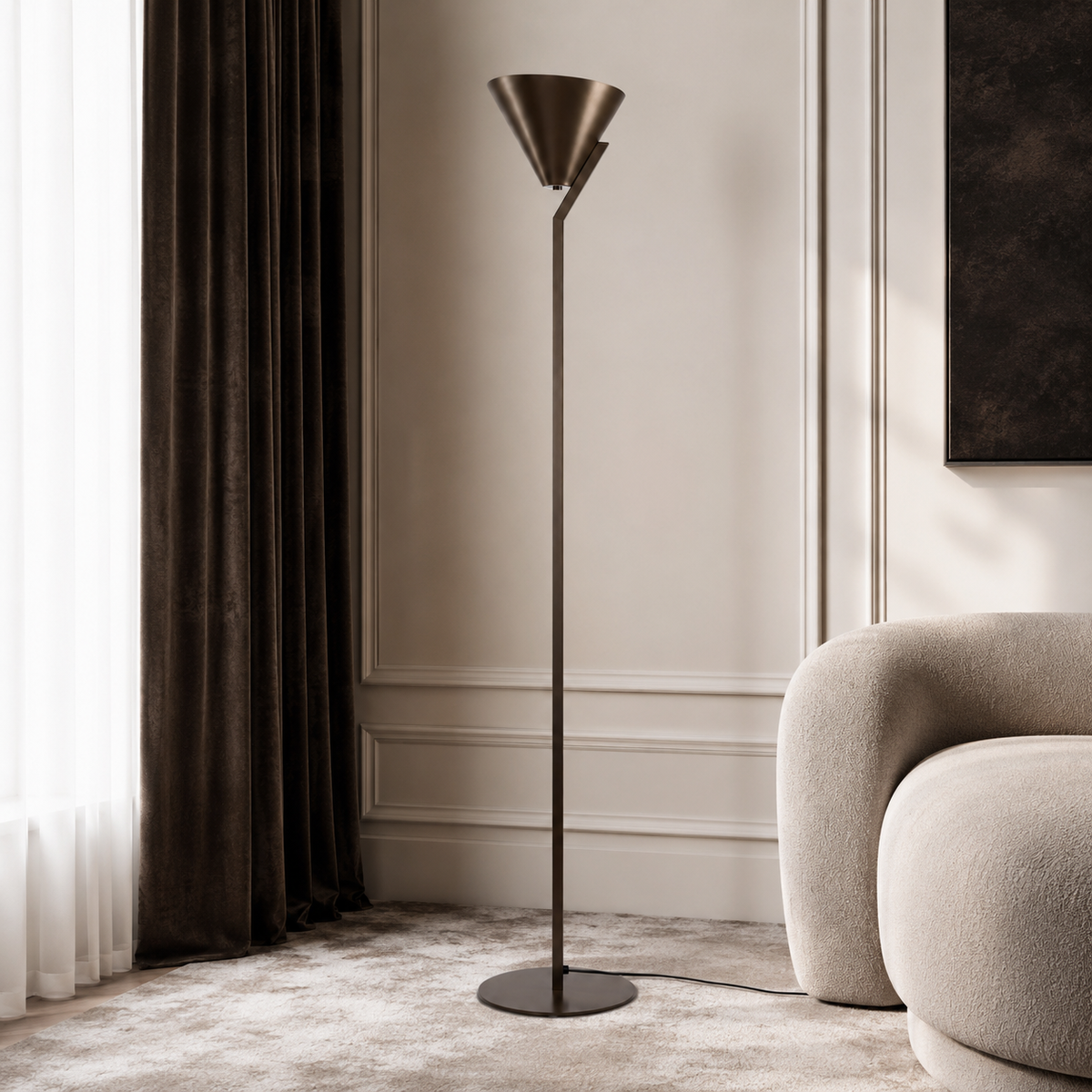 Floor Lamp Heidi 8181G styled in a modern luxury living room interior with natural sunlight, velvet carpet and classic furnishings by Marcottestyle
