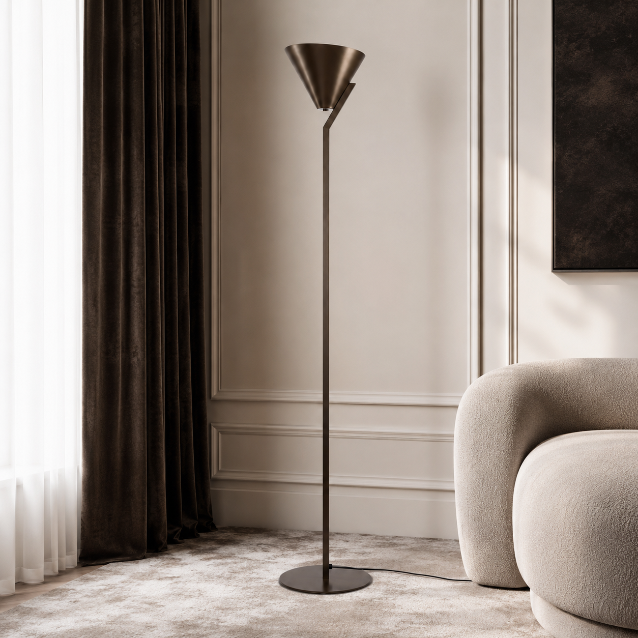 Floor Lamp Heidi 8181G styled in a modern luxury living room interior with natural sunlight, velvet carpet and classic furnishings by Marcottestyle