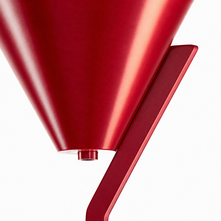Close-up macro detail of Floor Lamp Heidi 9653Y showing the intricate red fabric weave texture and material finish of the cone shade by Marcottestyle