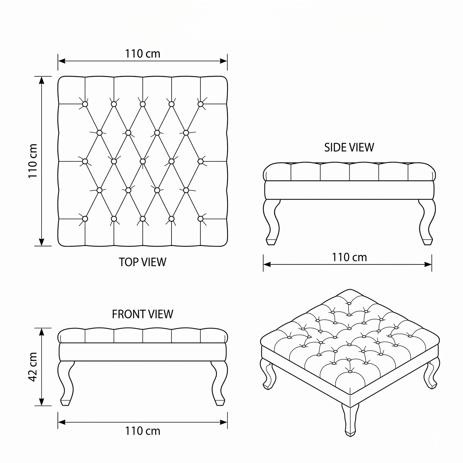 Upholstered Coffee Table Hermes - Light Beige Fabric - Natural Oak feet  - 110 x 110 x 42 cm