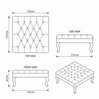 Upholstered Coffee Table Hermes - Light Beige Fabric - Natural Oak feet  - 110 x 110 x 42 cm