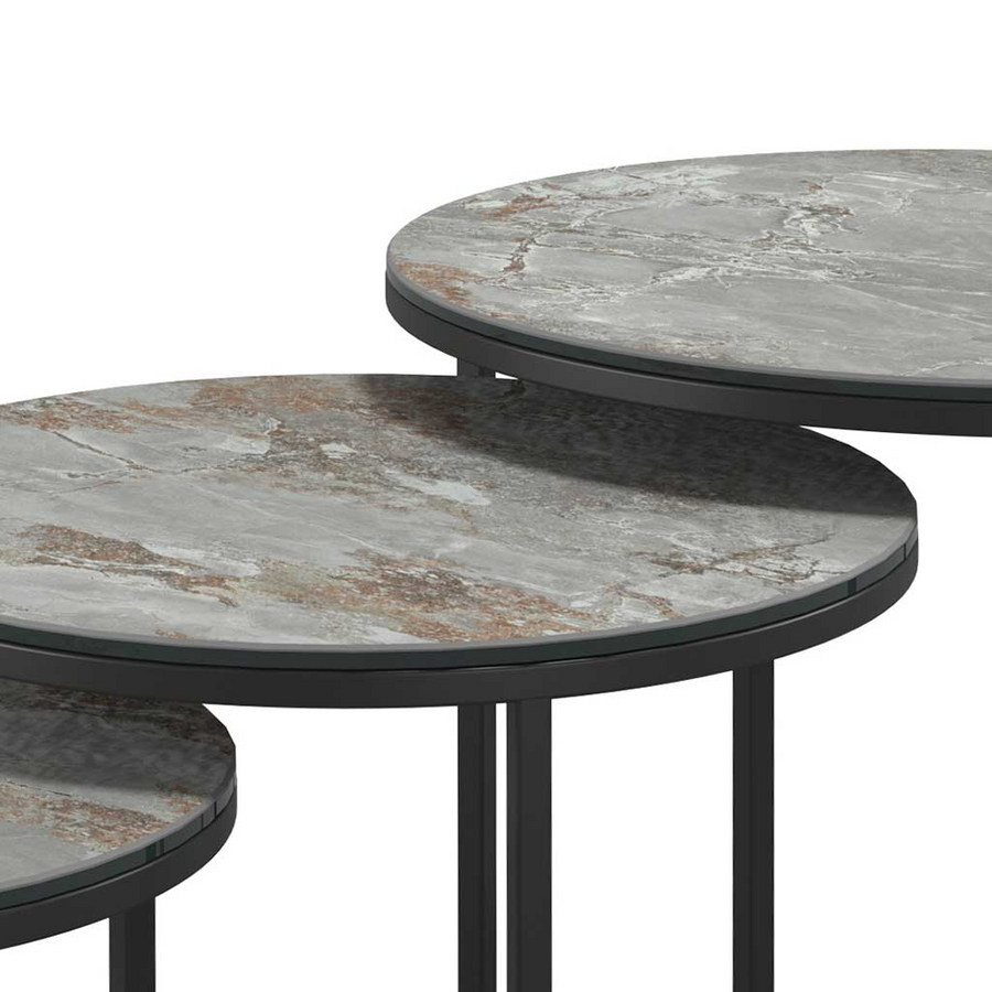 Senjo Couchtisch Set – Ø58/48/38 – Silber Keramik
