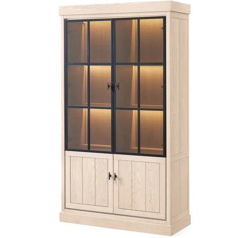 Lancaster Display Cabinet - Light Oak with 2 Glass Panel Doors