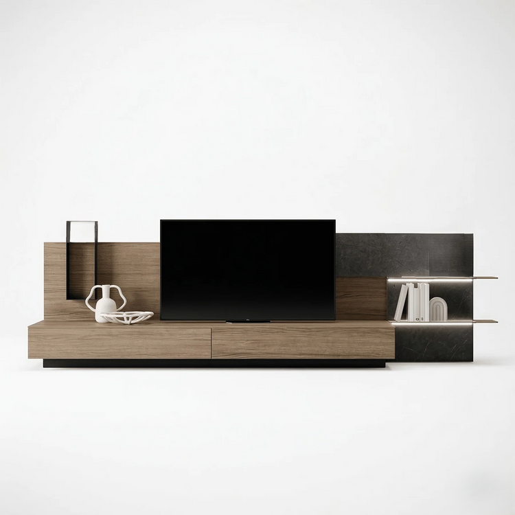 Mobile TV AuroraStone - Sospeso - LED Ripiano - Legno Mobile Multimediale