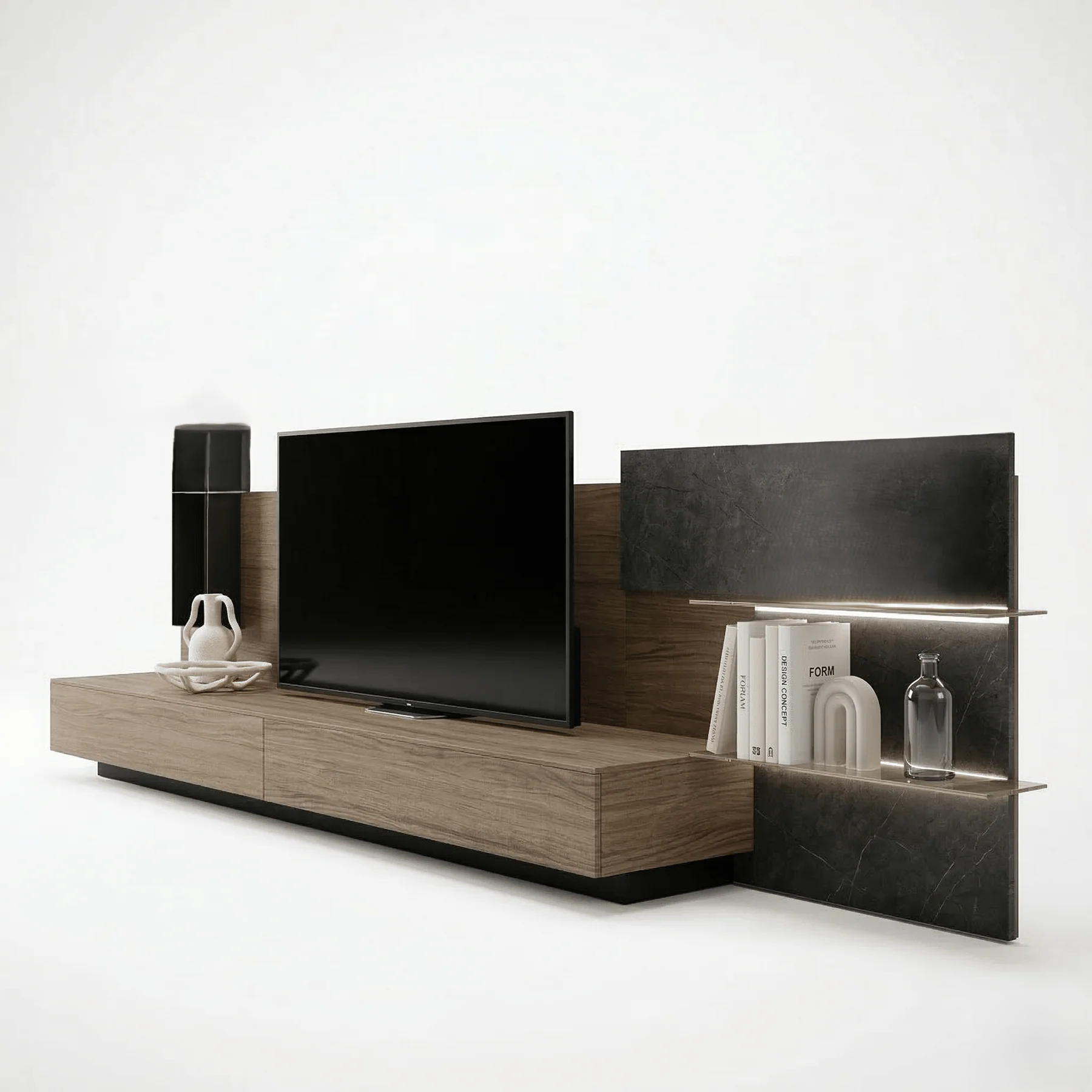TV Stand AuroraStone - Floating - LED Shelf - Wood Media Console