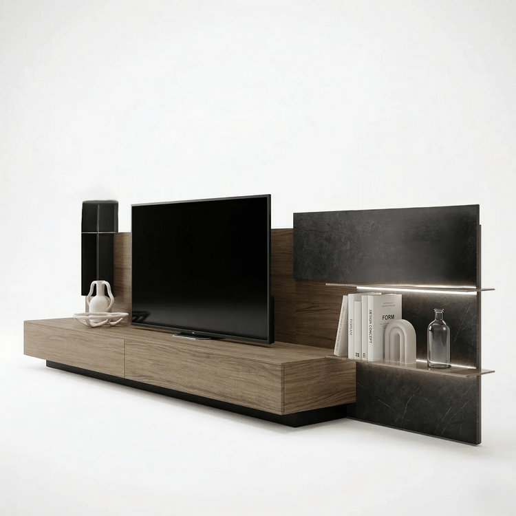 Mobile TV AuroraStone - Sospeso - LED Ripiano - Legno Mobile Multimediale