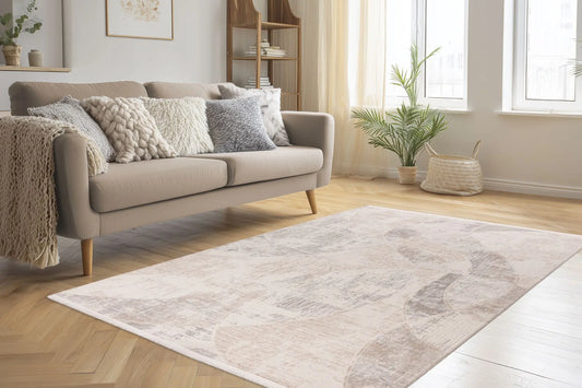 Low-Pile Rug - Pavia Beige / Silver Abstract 3