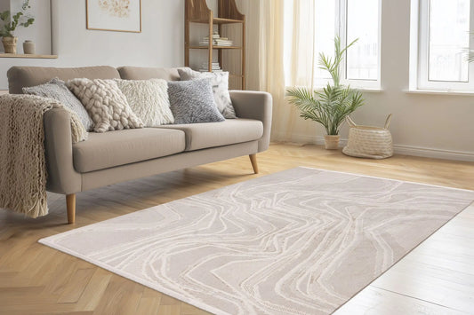 Low-Pile Rug - Pavia Beige / Silver Lines